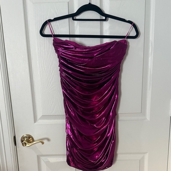 Astr Dresses & Skirts - NWT ASTR Vibrant Pink Shimmer Dress mini bandage MEDIUM strapless